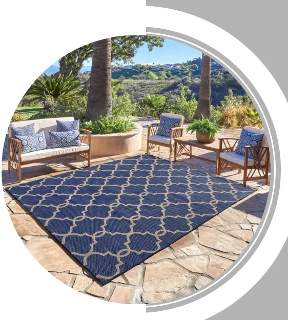 Durable polypropylene outdoor carpet in a neutral beige tone designed to withstand rain sun and fading