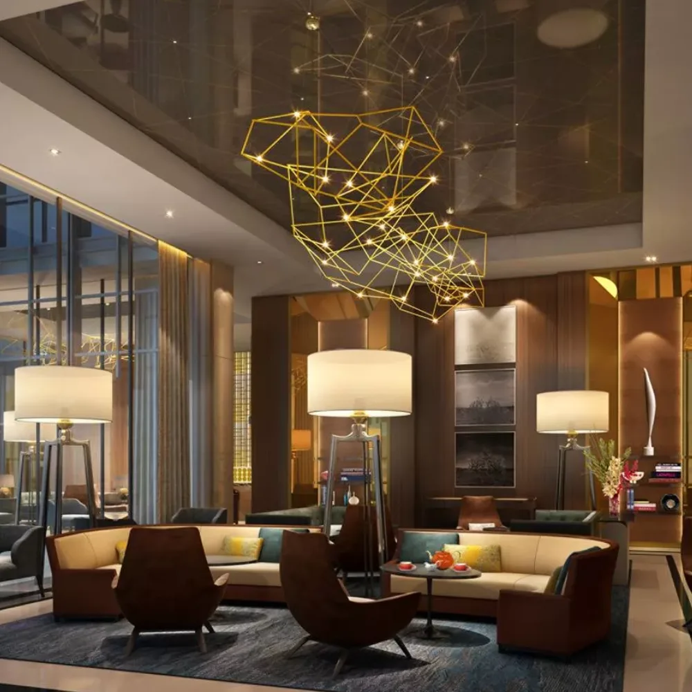 Boutique hotel interior with artistic wall finishes and LED lighting Dubai
