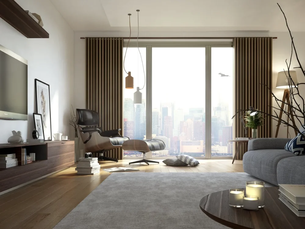 Elegant floor length curtains tailored for Dubai penthouse